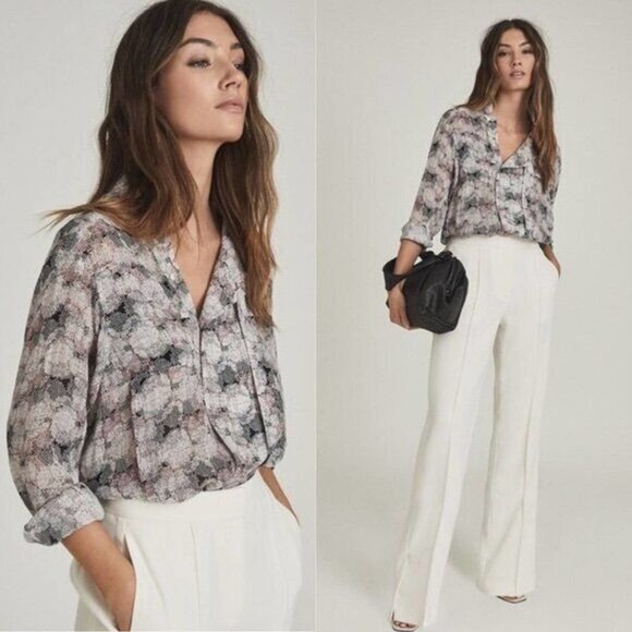 Reiss Tops - REISS Sz 6 Maggie Blouse Circle Print Pink Black Blouse Top Shirt NWT